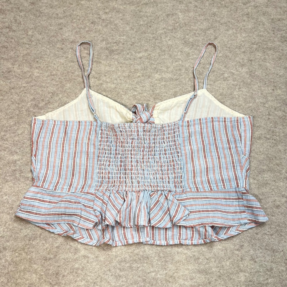 American Eagle Striped Tie Front Peplum Cami Crop Top Blue Orange XL NWT - Picture 2 of 6